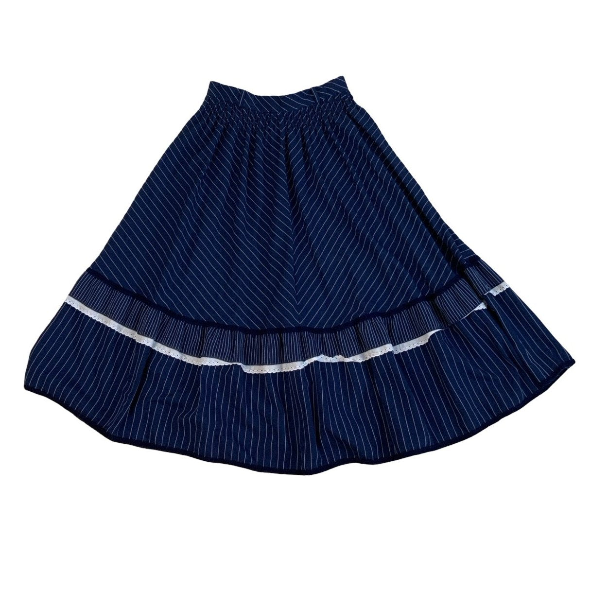 Vintage 80s 90s Blue Stripe Frill Swing Prairie Skirt XS 4 6