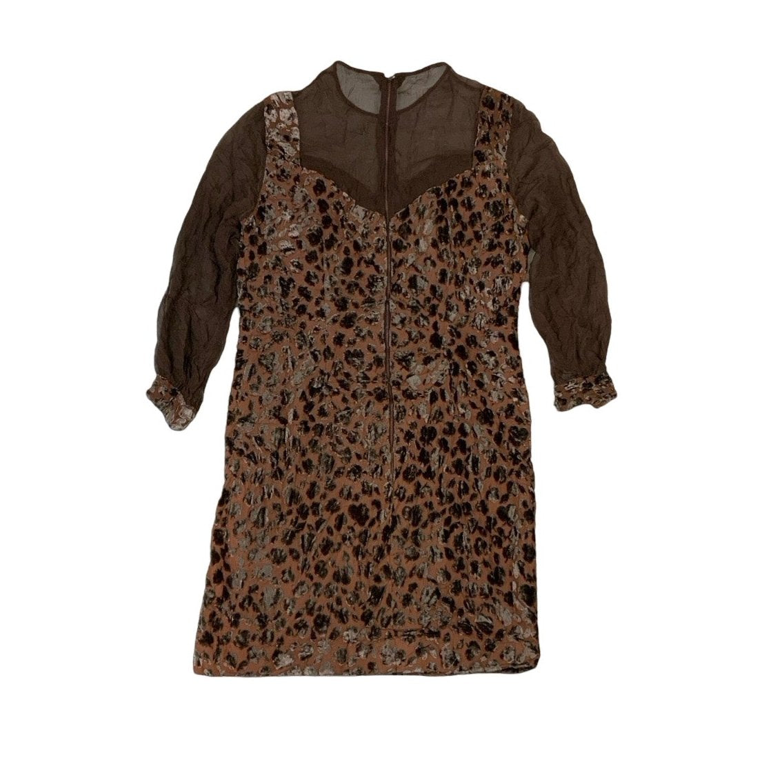 Vintage Brown Lurex Chiffon Velvet Leopard Print Mini Dress XS 6 8