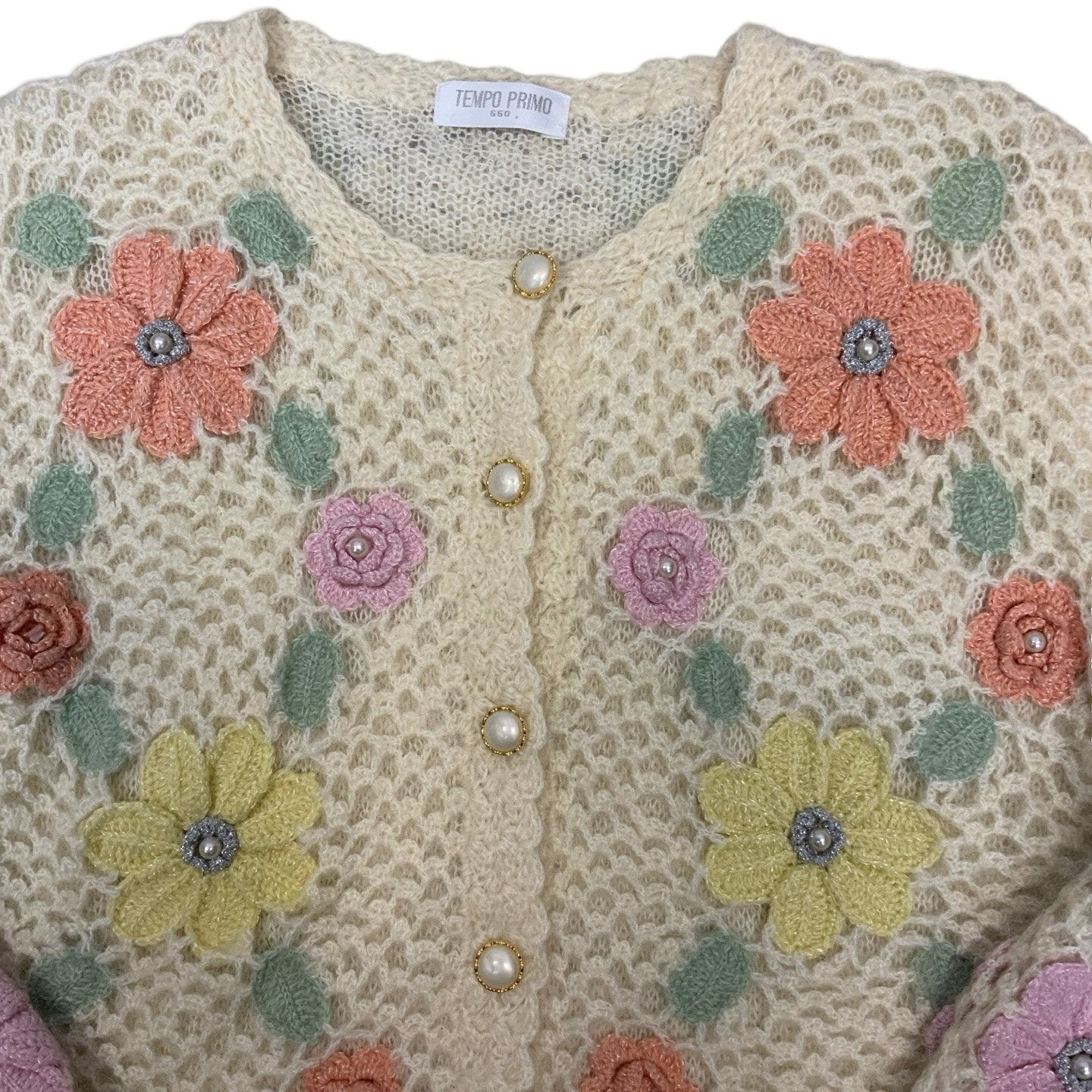 Vintage Cream Multicolour Floral Cardigan Cottagecore  M 14