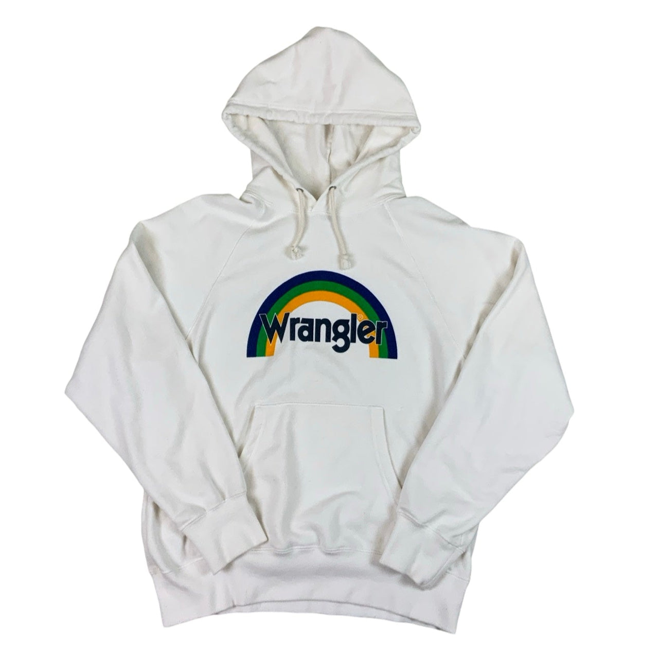 White Vintage Wrangler Rainbow Logo Hoodie S M