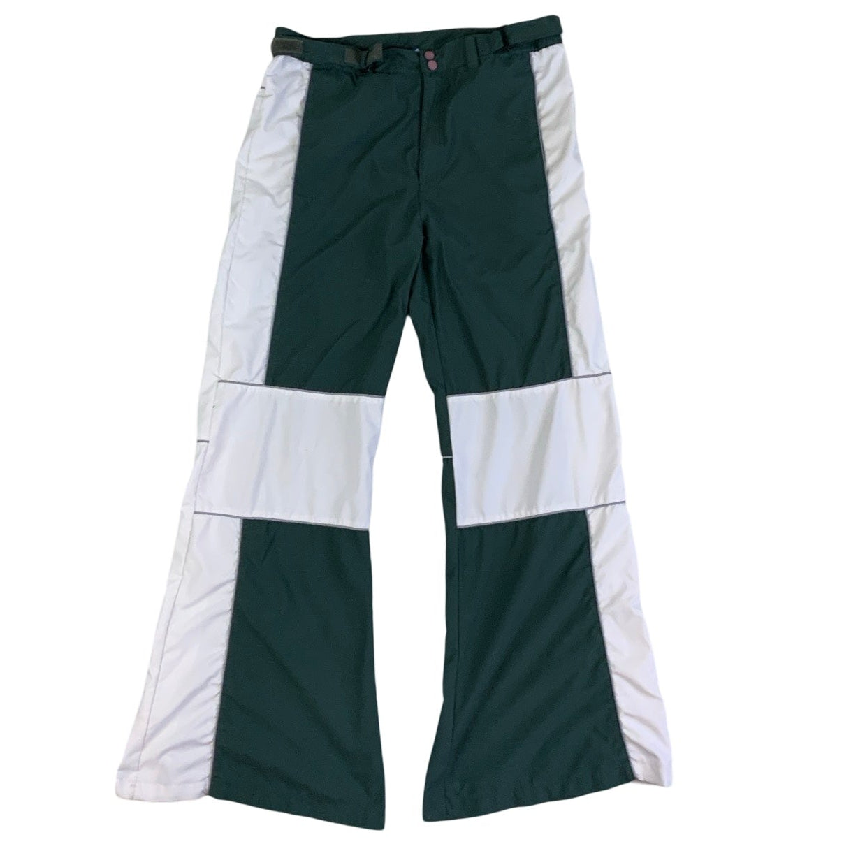 Vintage 2000s Y2k Fishbone Green & White Flared Baggy Track Pant L XL