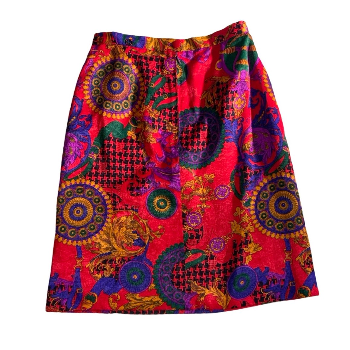 Vintage Red Purple Gold Design Print Pencil Skirt 10