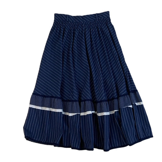 Vintage 80s 90s Blue Stripe Frill Swing Prairie Skirt XS 4 6