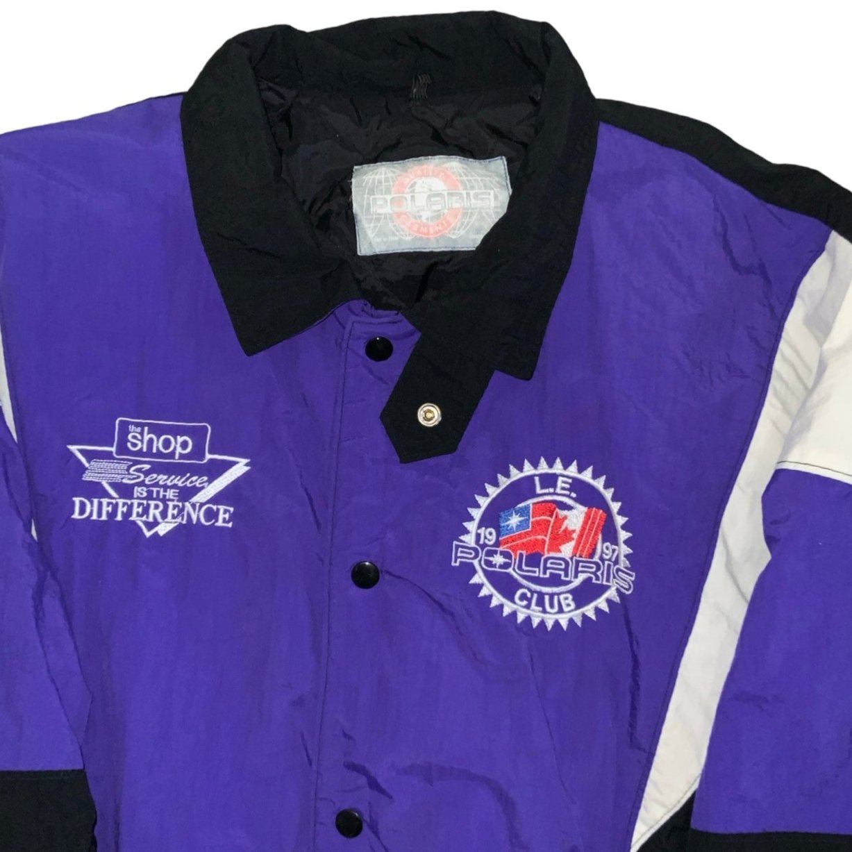 Vintage 90s Streetwear Purple White Black Polaris Club Quilted Bomber Varsity Jacket 3XL 4XL