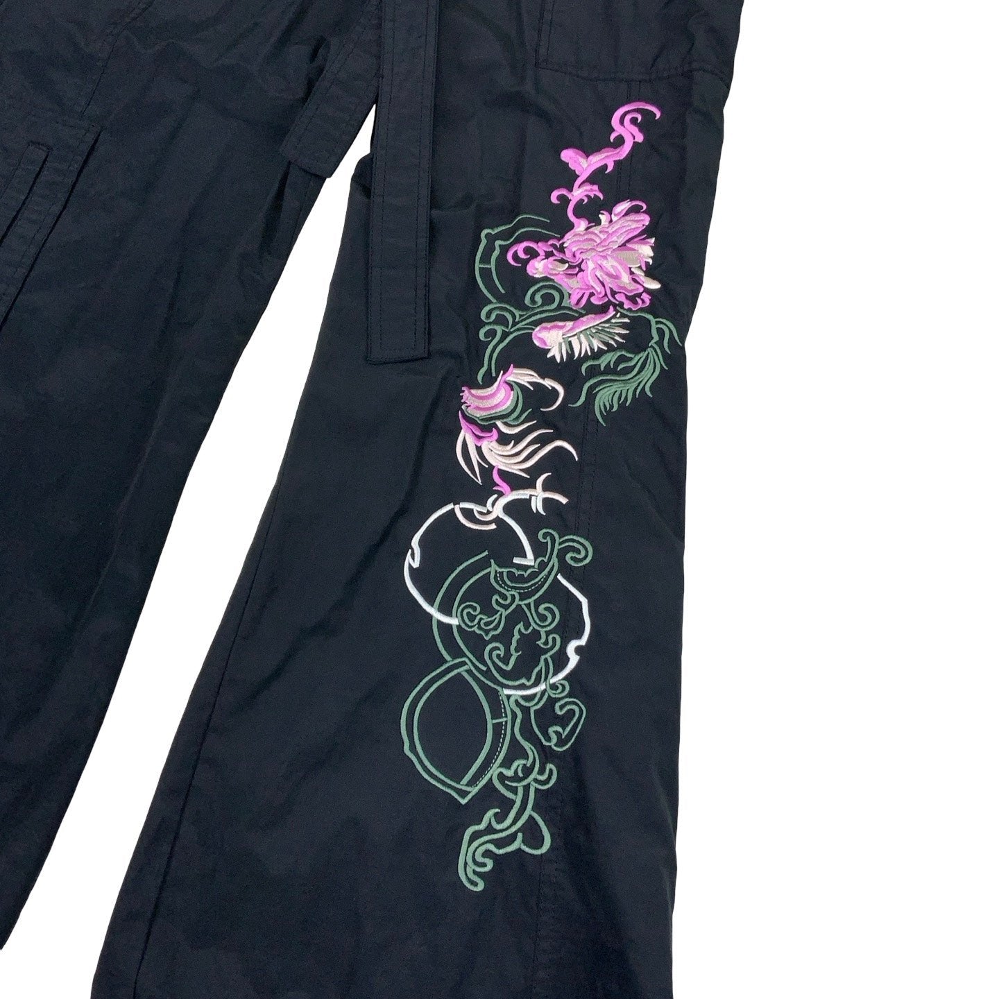 Vintage Y2K 90s Maxi Me Black Japanese Embroidered Cargo Joggers 36W 30L