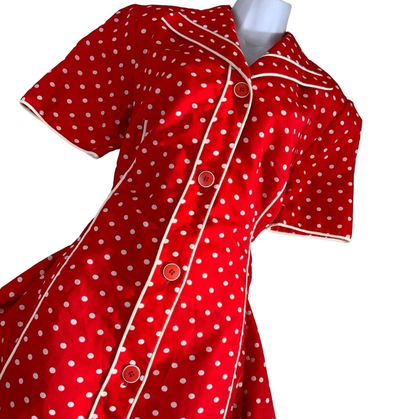 Vintage 60s 70s 'Jumo Jeunesse' Red White Polka Dot Shift Dress 12 14 16