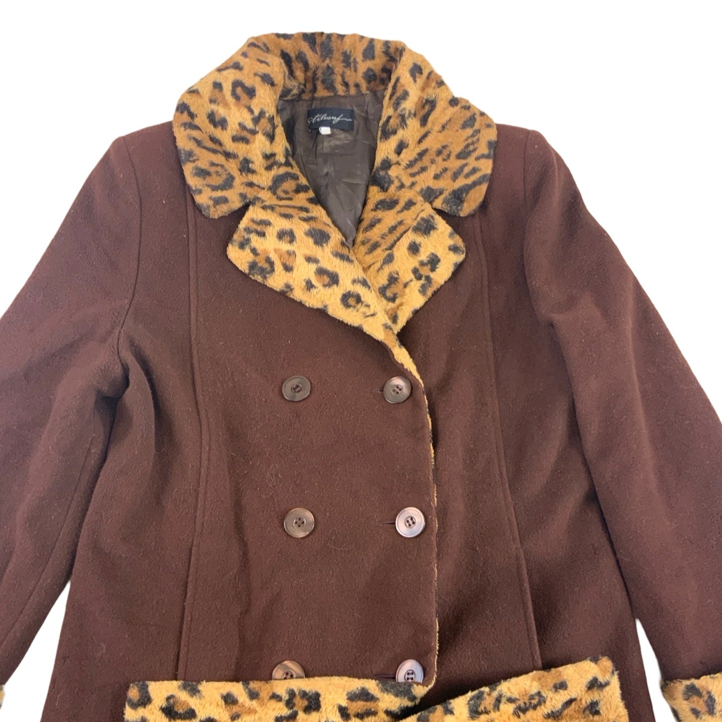 Vintage Wool Animal Print Faux Fur Coat 12 14