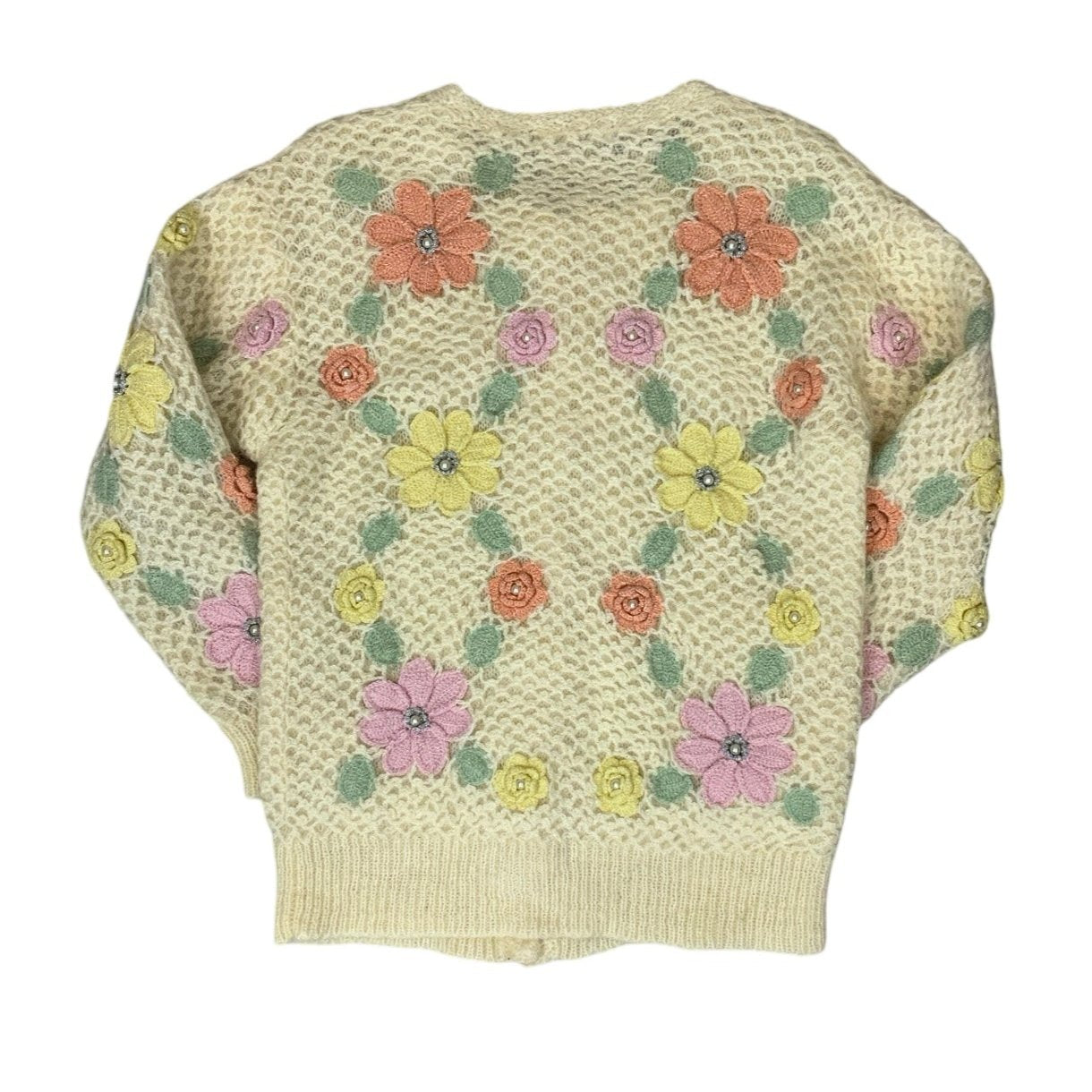 Vintage Cream Multicolour Floral Cardigan Cottagecore  M 14