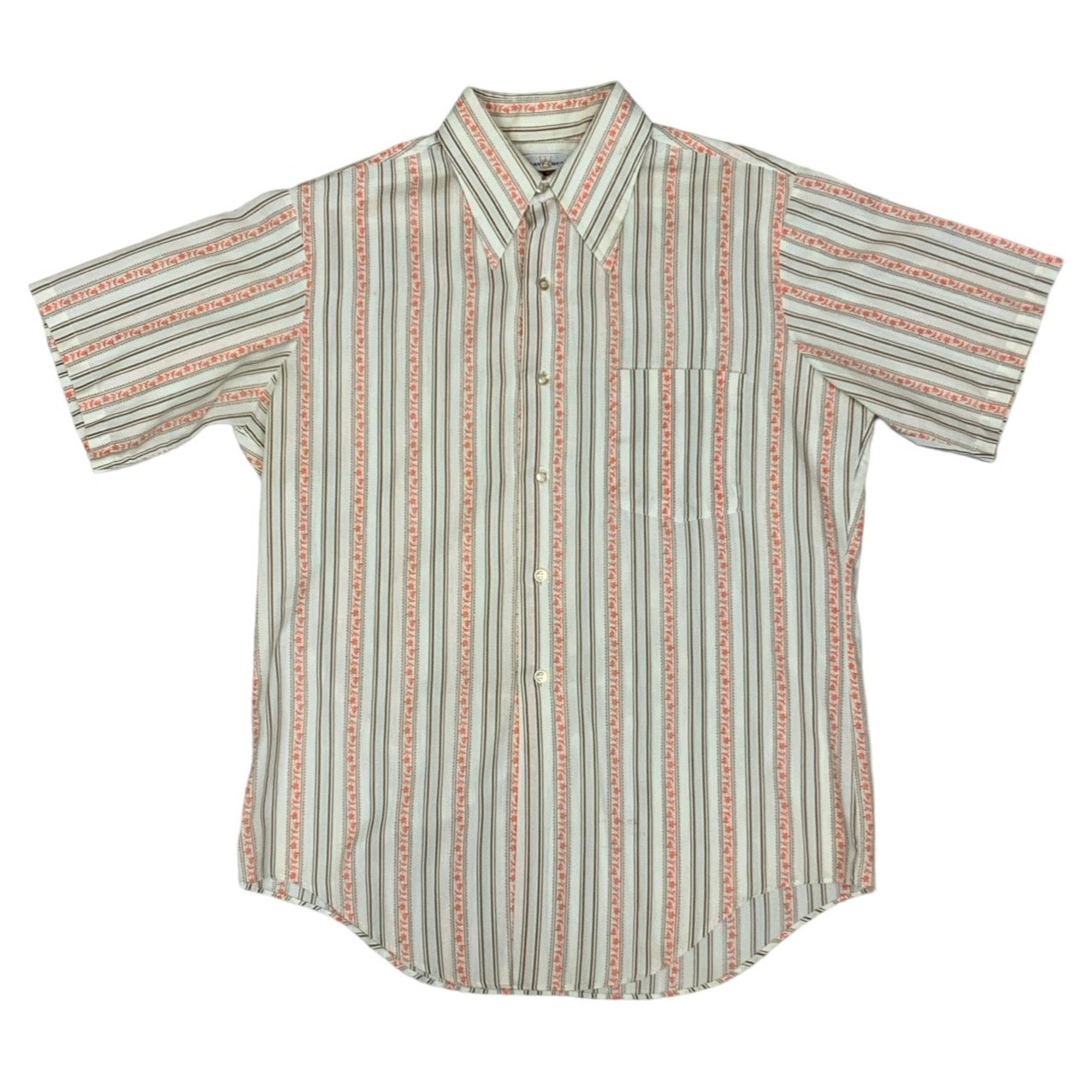 Vintage 'Grant Crest' Cream Stripe Brown Red Collar Shirt L