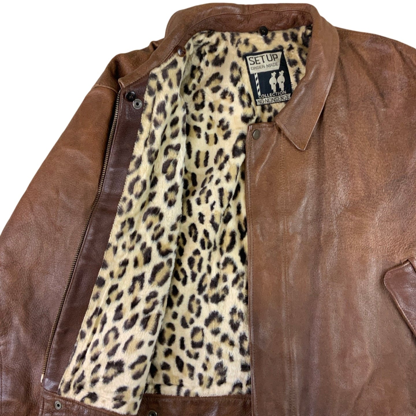 Vintage Brown Leather Cropped Animal Print Leather Jacket S M