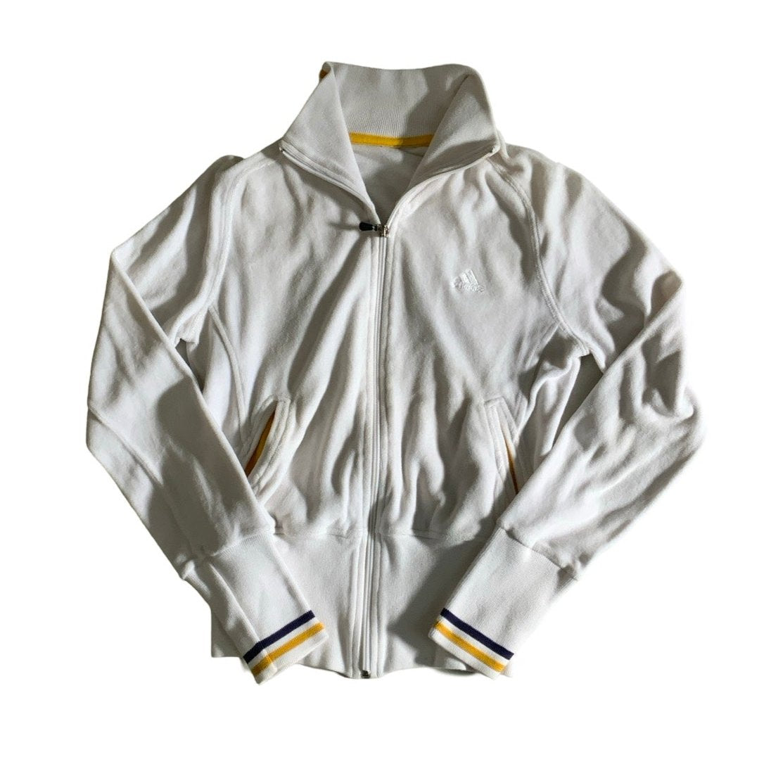 Retro Adidas White Cotton Zip-Up Sweatshirt XS