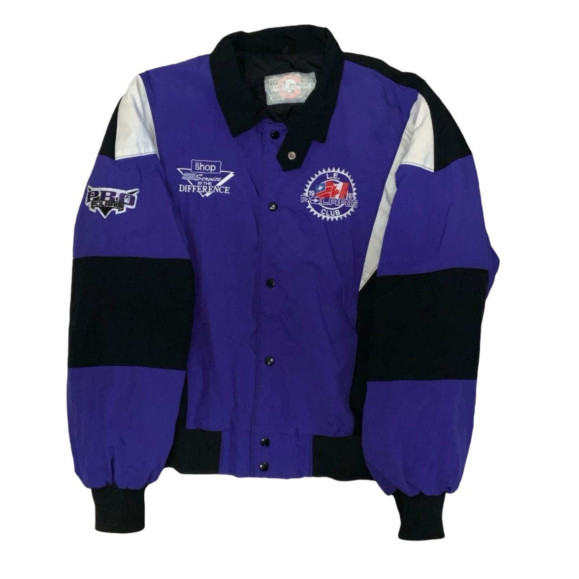 Vintage 90s Streetwear Purple White Black Polaris Club Quilted Bomber Varsity Jacket 3XL 4XL