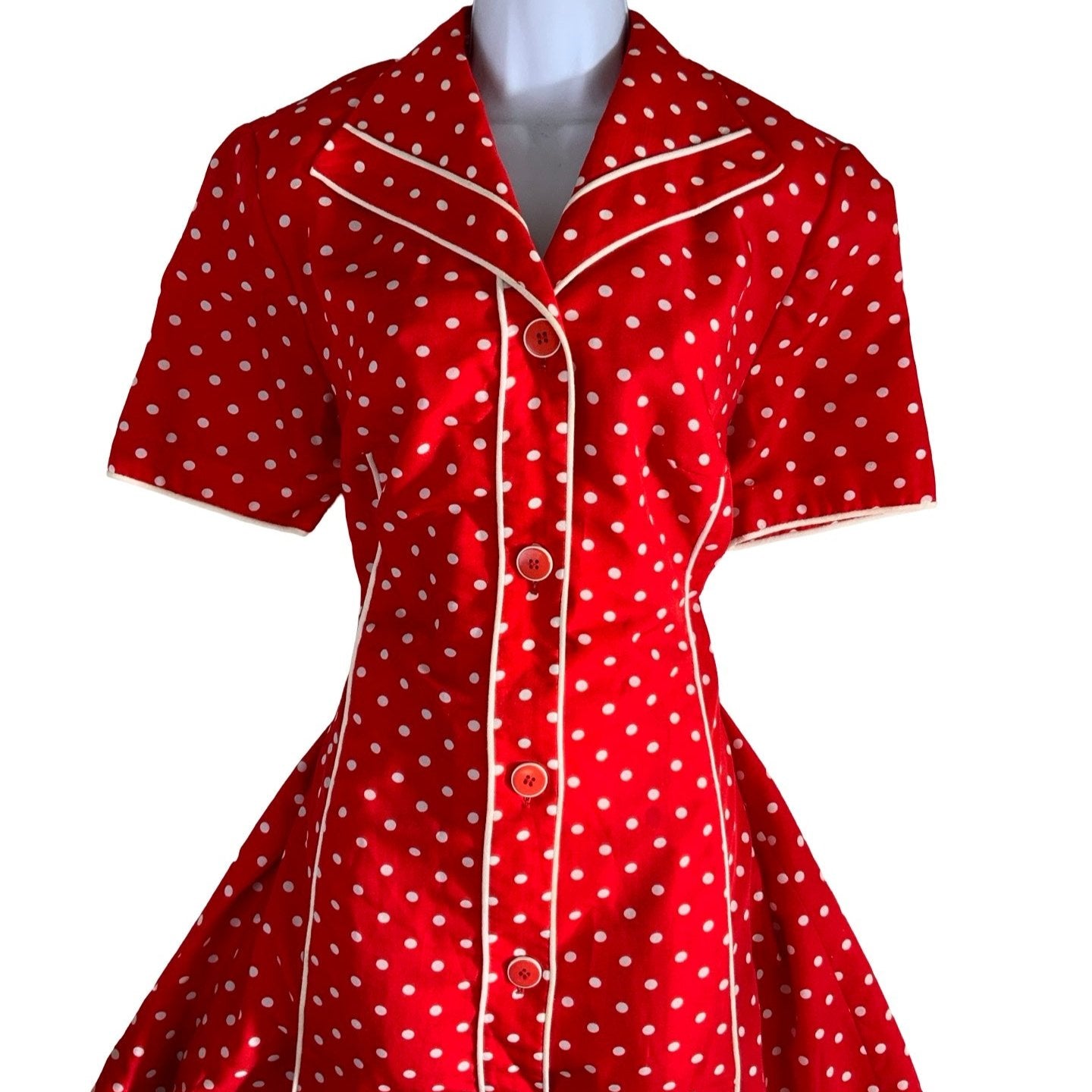 Vintage 60s 70s 'Jumo Jeunesse' Red White Polka Dot Shift Dress 12 14 16