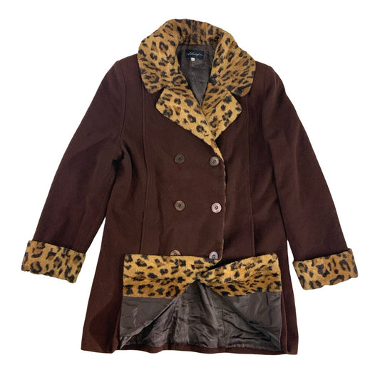 Vintage Wool Animal Print Faux Fur Coat 12 14