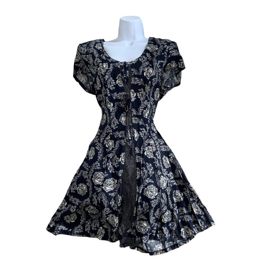 Vintage 'Jamie Brooke' Blue White Floral Mini Playsuit Dress XS UK8