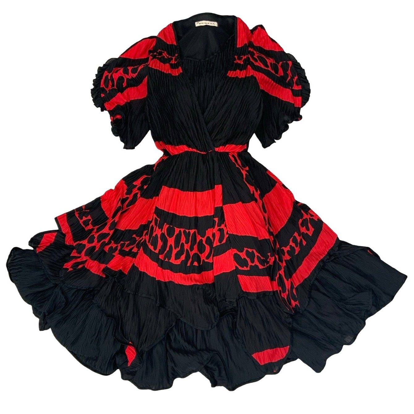 Vintage Puszta 80s Red Black A-Line Bat-Wing Prom Dress