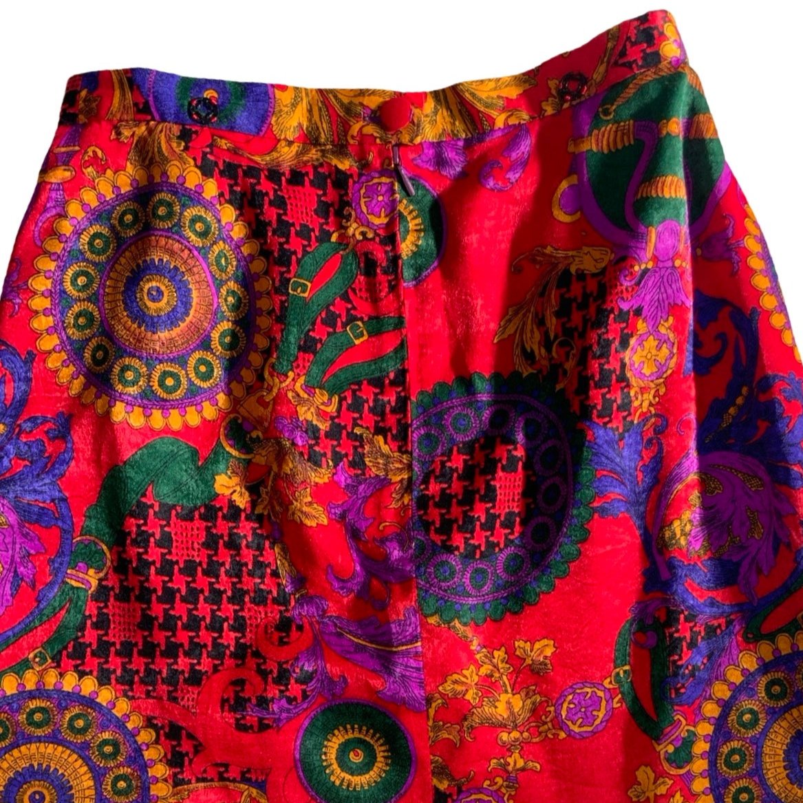 Vintage Red Purple Gold Design Print Pencil Skirt 10