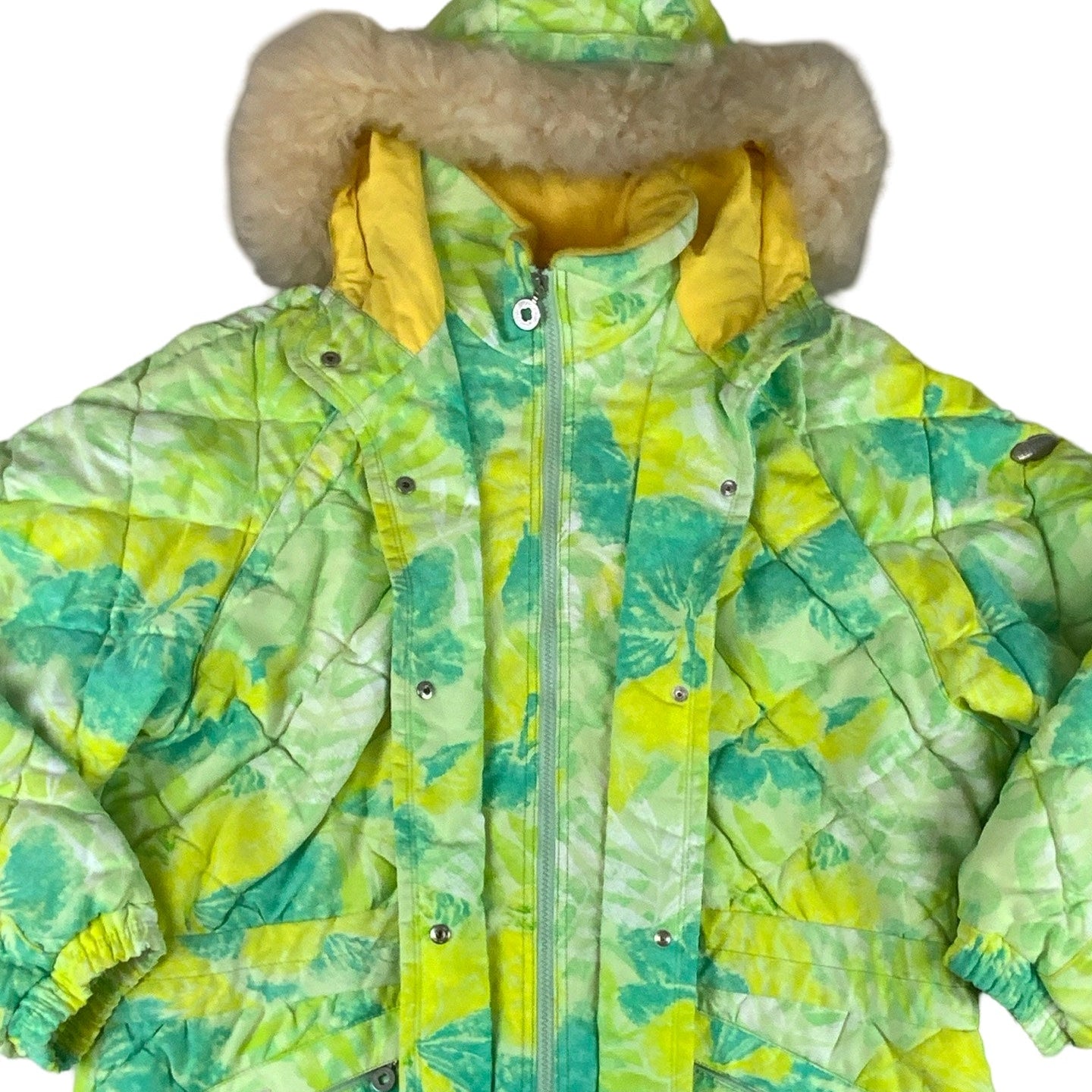 Vintage 90s Green Yellow Fur Hooded Ellesse Jacket M L