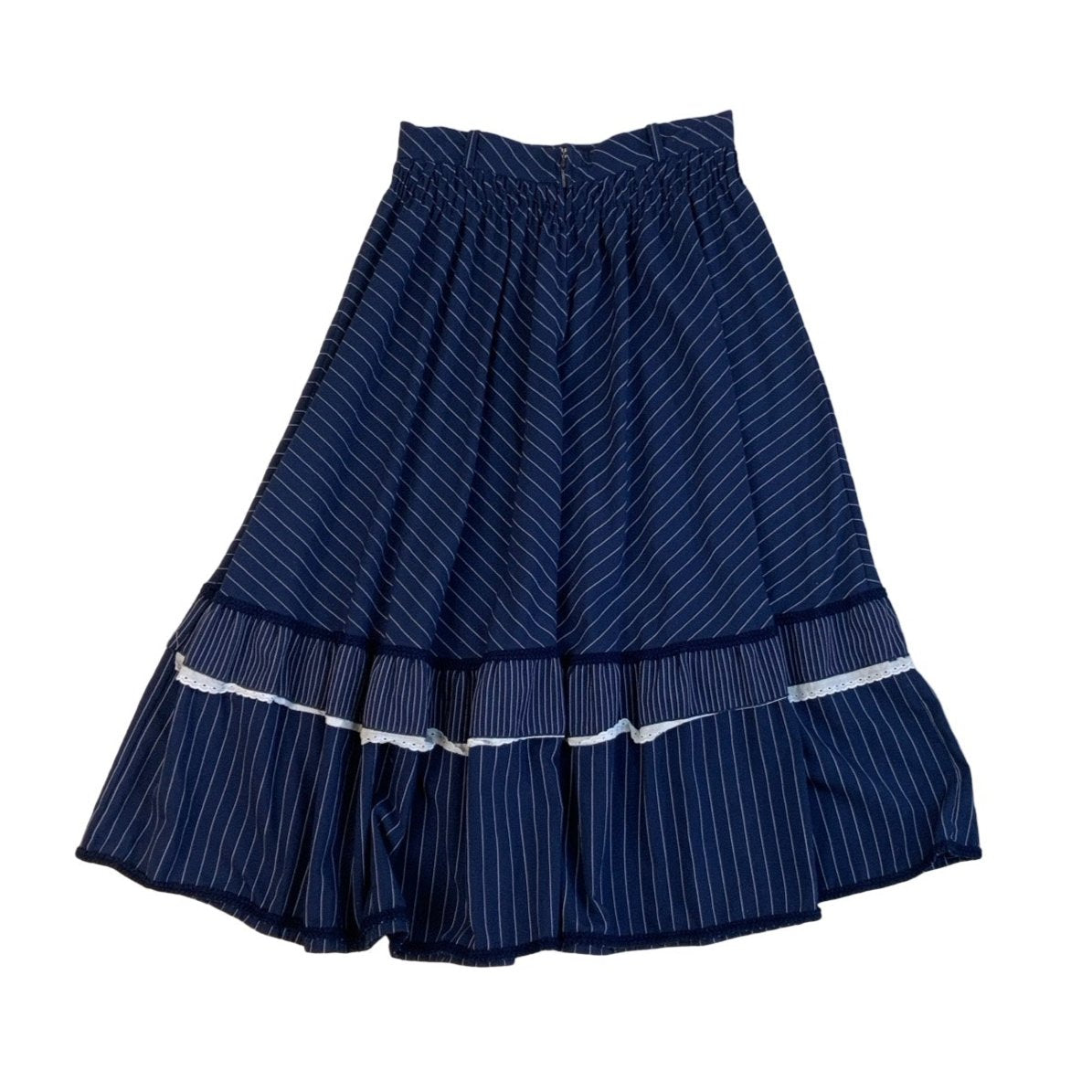 Vintage 80s 90s Blue Stripe Frill Swing Prairie Skirt XS 4 6