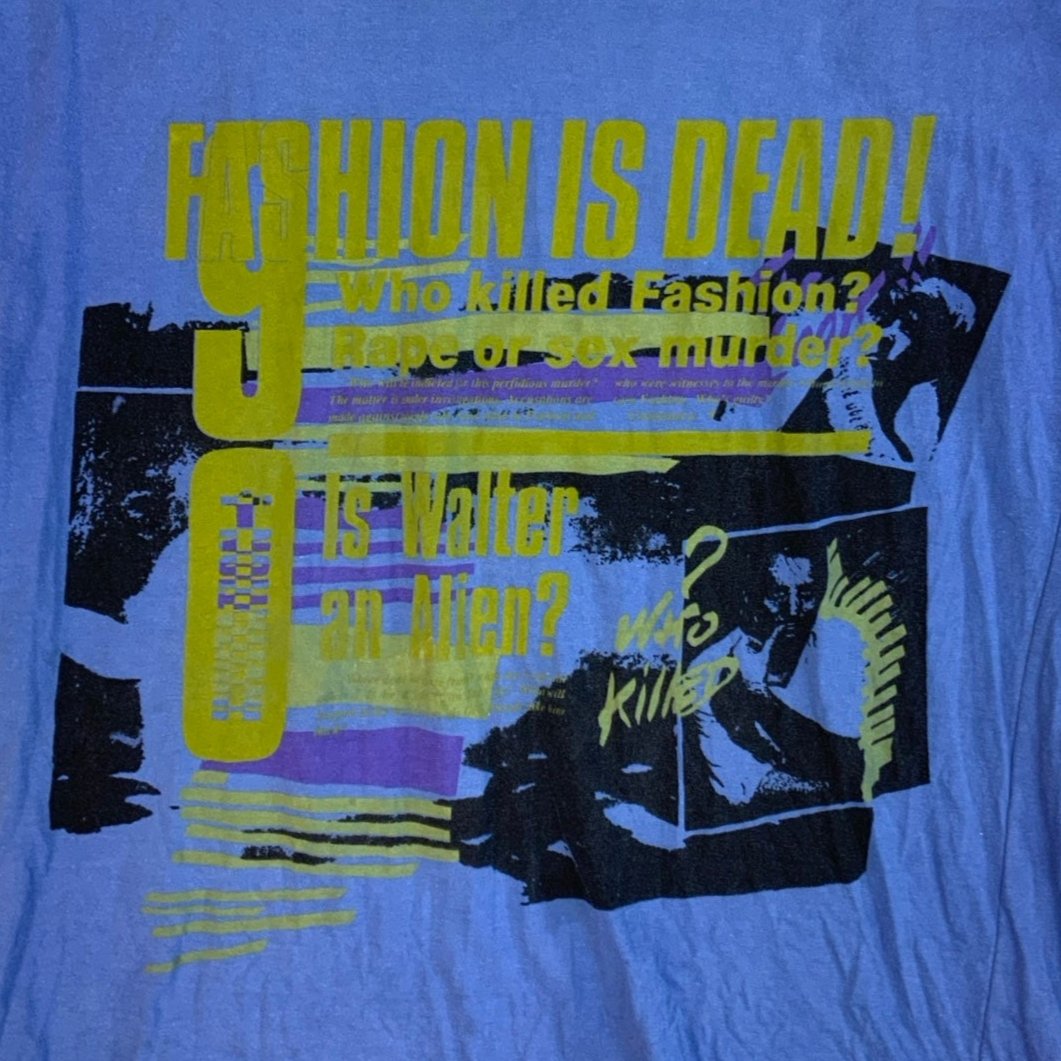 Vintage 90s Toni Montana 'FASHION IS DEAD!' Blue Graphic Tee S M 14