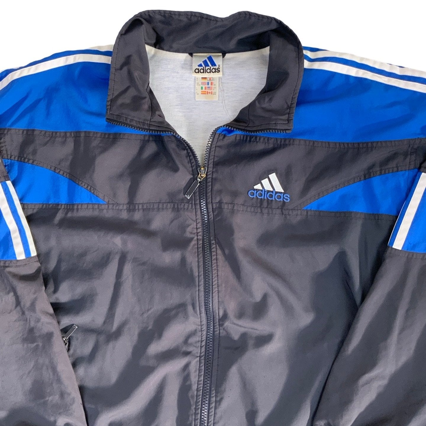 Vintage 90s Adidas Blue Black Track Jacket L XL