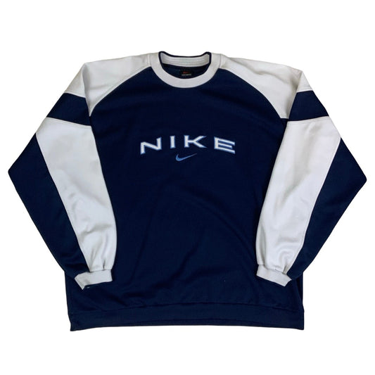 Vintage 90s Nike White & Navy Spell Out Sweatshirt XL XXL