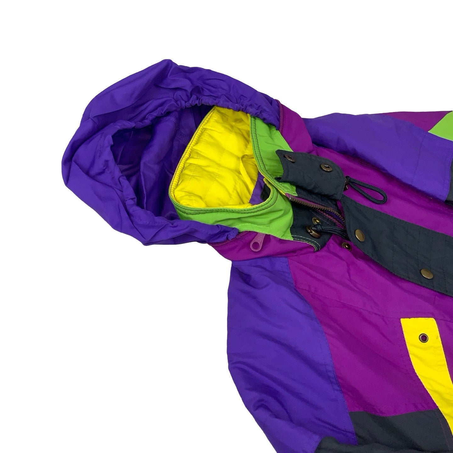 80s 90s Purple Green Pink Yellow 'Rodeo' Pull-Over Ski Outdoor Coat Jacket L XL