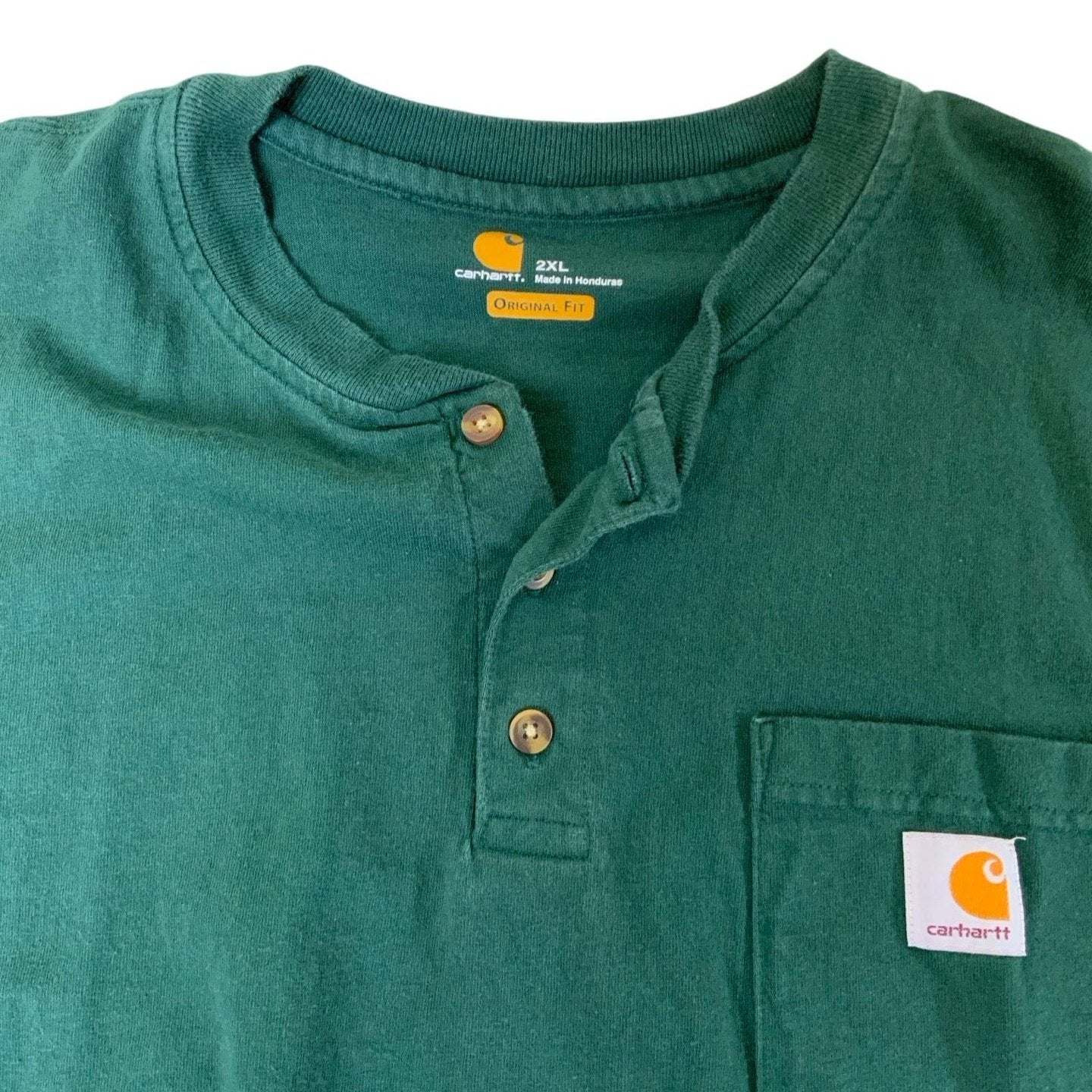 Carhartt Preloved Fade-Out Green Button Collar Single Pocket Long-Sleeve XXL XXXL