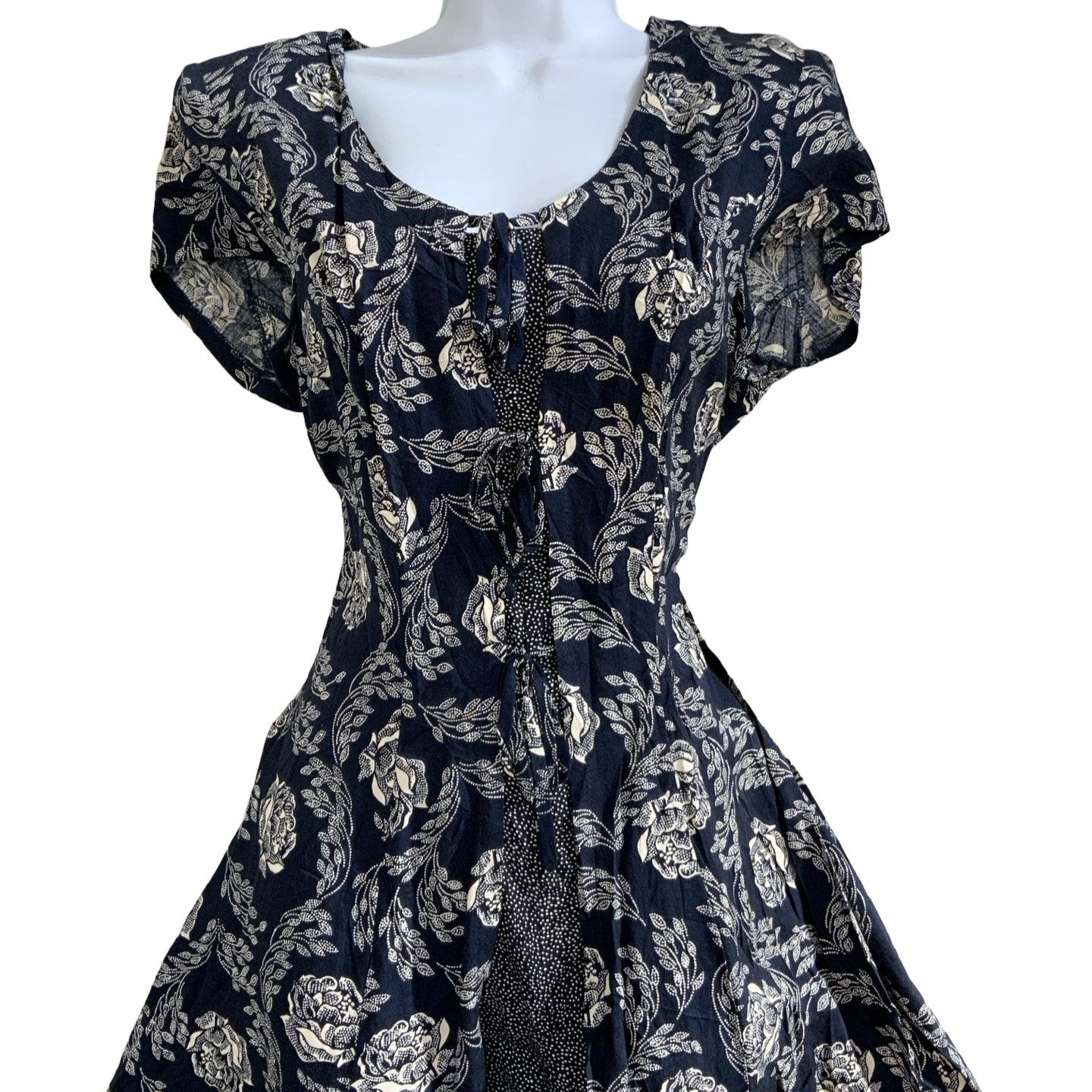 Vintage 'Jamie Brooke' Blue White Floral Mini Playsuit Dress XS UK8