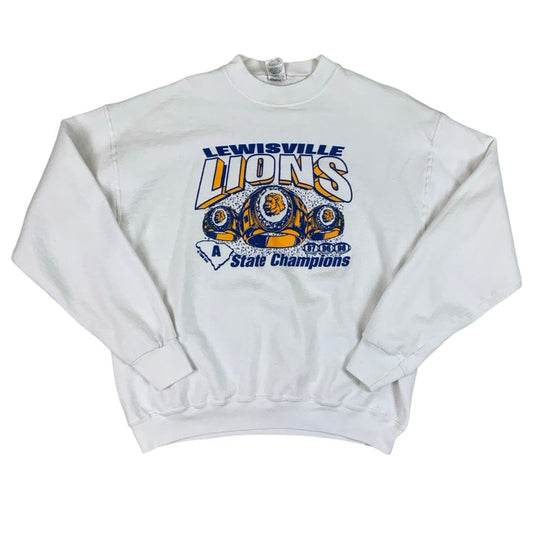 Vintage 90s Lewisville Lions Graphic Sport White Sweatshirt L XL