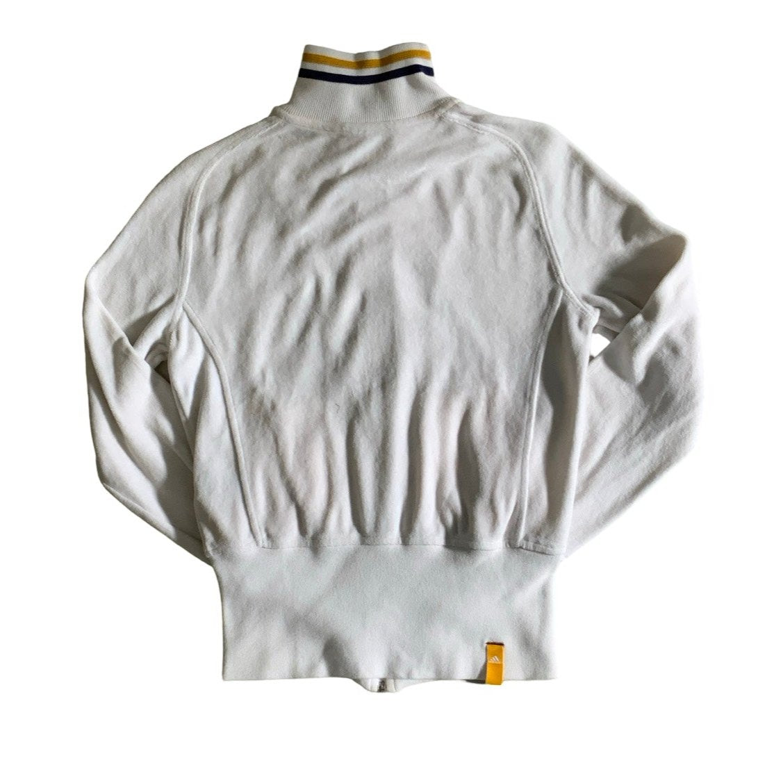 Retro Adidas White Cotton Zip-Up Sweatshirt XS