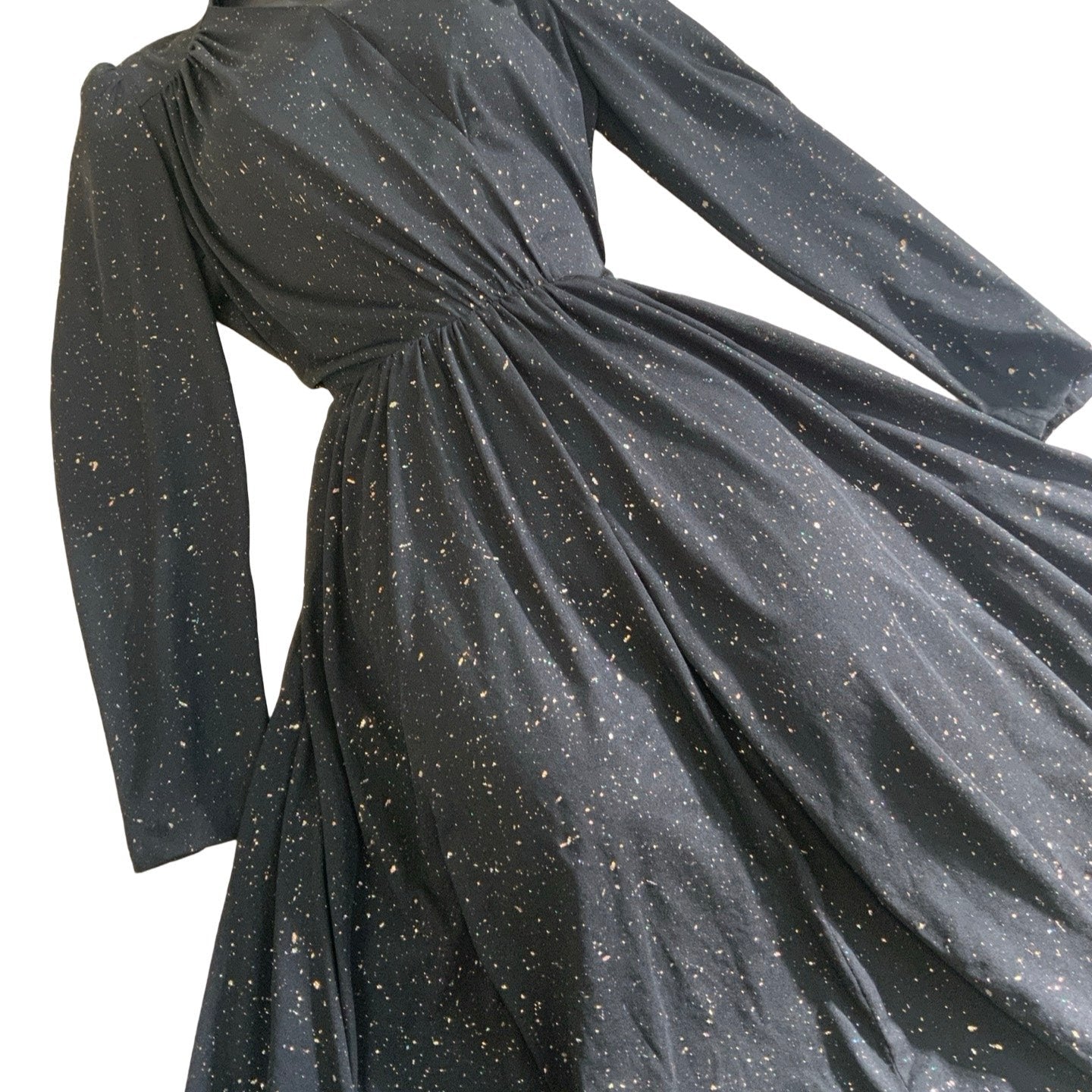 Vintage 70s 80s 'Bel Chic' Black Multicolour Sparkle Maxi Party Dress 8 10