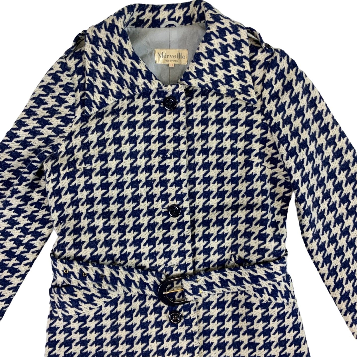 Vintage Checkered Blue Wool Coat 12 14