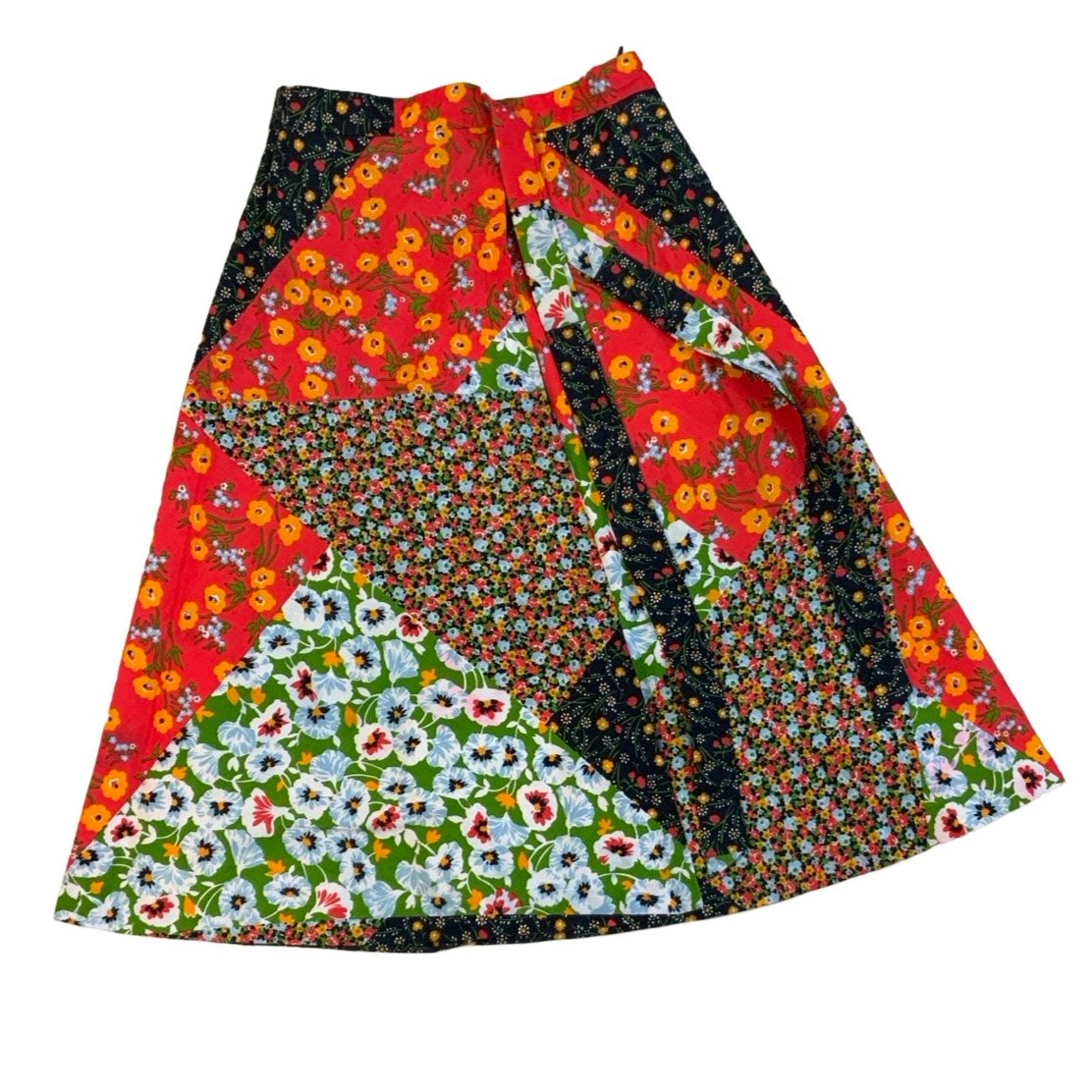 Vintage Multicolour Patchwork Wrap Sari Midi Skirt