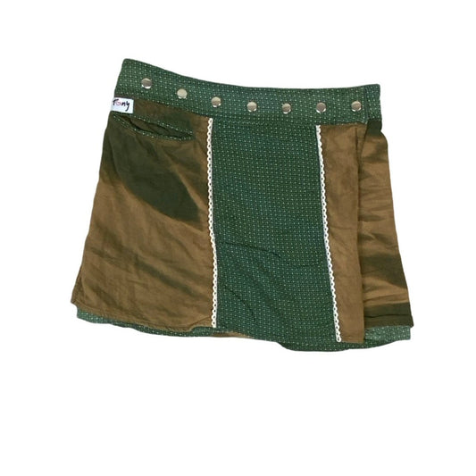 Vintage 90s y2k 'Tony' Brown Green Reversible Swap Mini Skirt 10 12 14 16 18 20