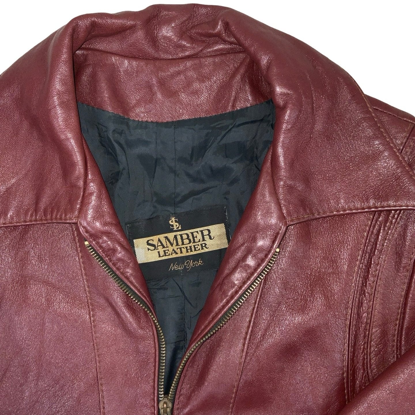 Vintage 80s Samber New York Red Leather Rocker Biker Jacket S M 12 14 16