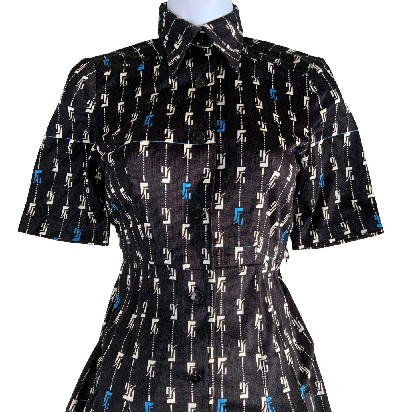 Vintage 60s 70s 'Puccini' Black White Blue Aline Dress 8 10