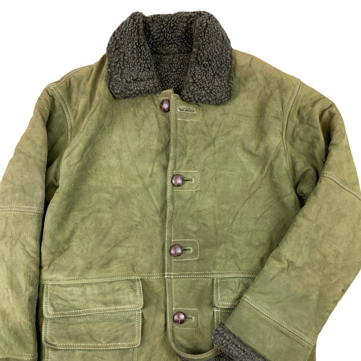 Vintage Green Shearling Fleece Winter Jacket M L