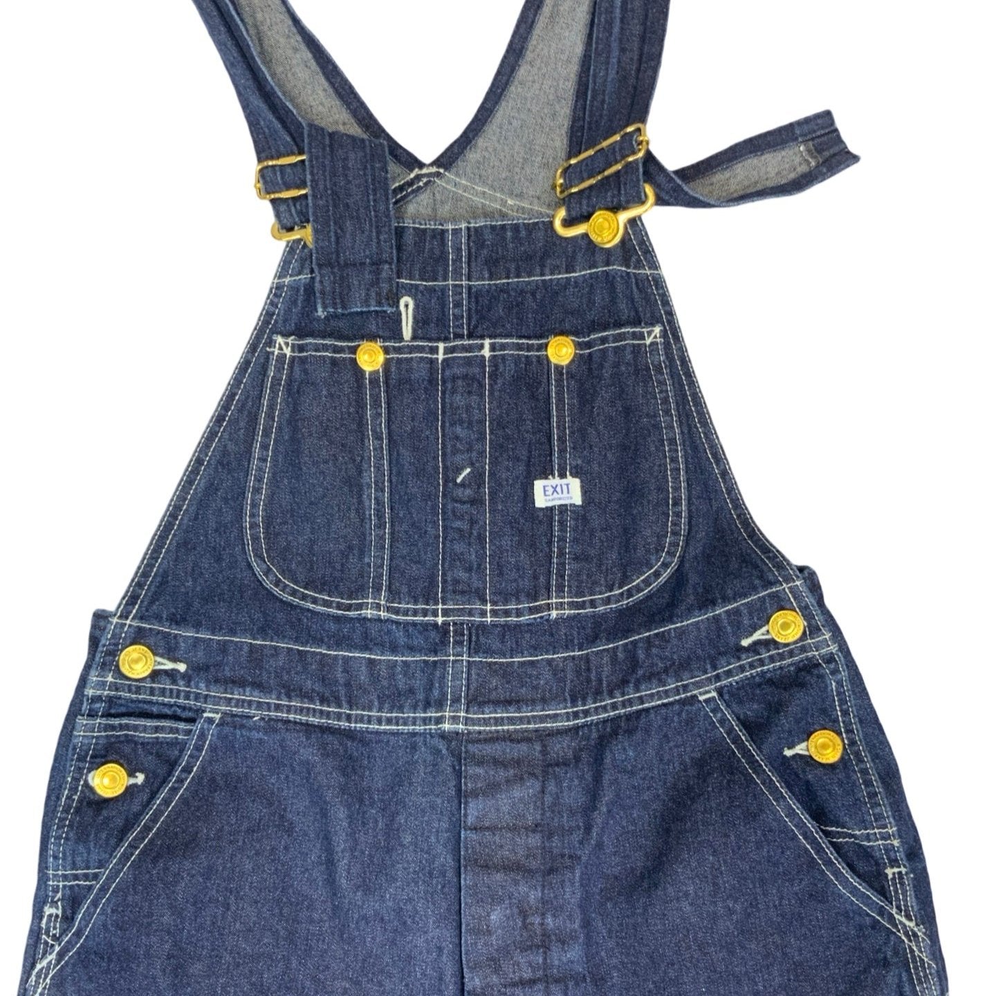 Vintage 90s EXIT Sanforized Dark Blue Denim Dungarees Bib Overalls 32W 33L