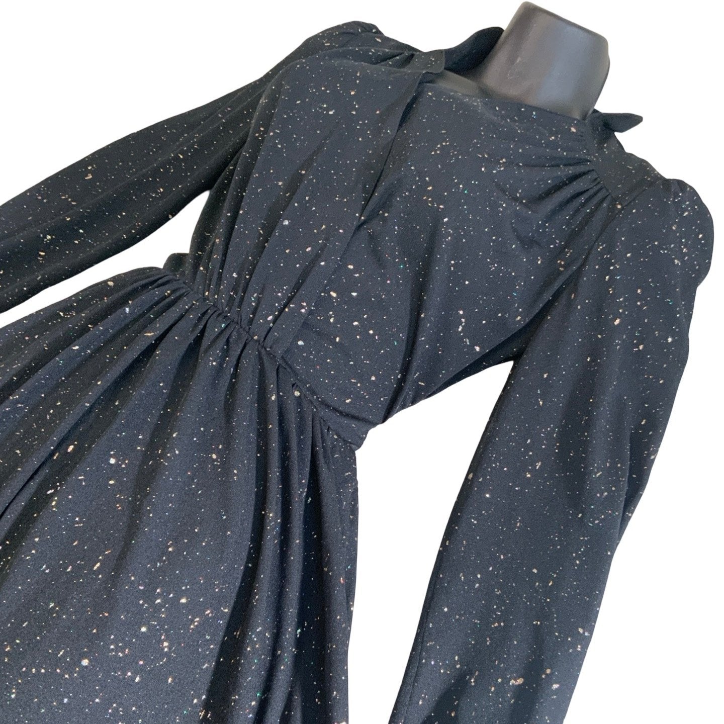 Vintage 70s 80s 'Bel Chic' Black Multicolour Sparkle Maxi Party Dress 8 10