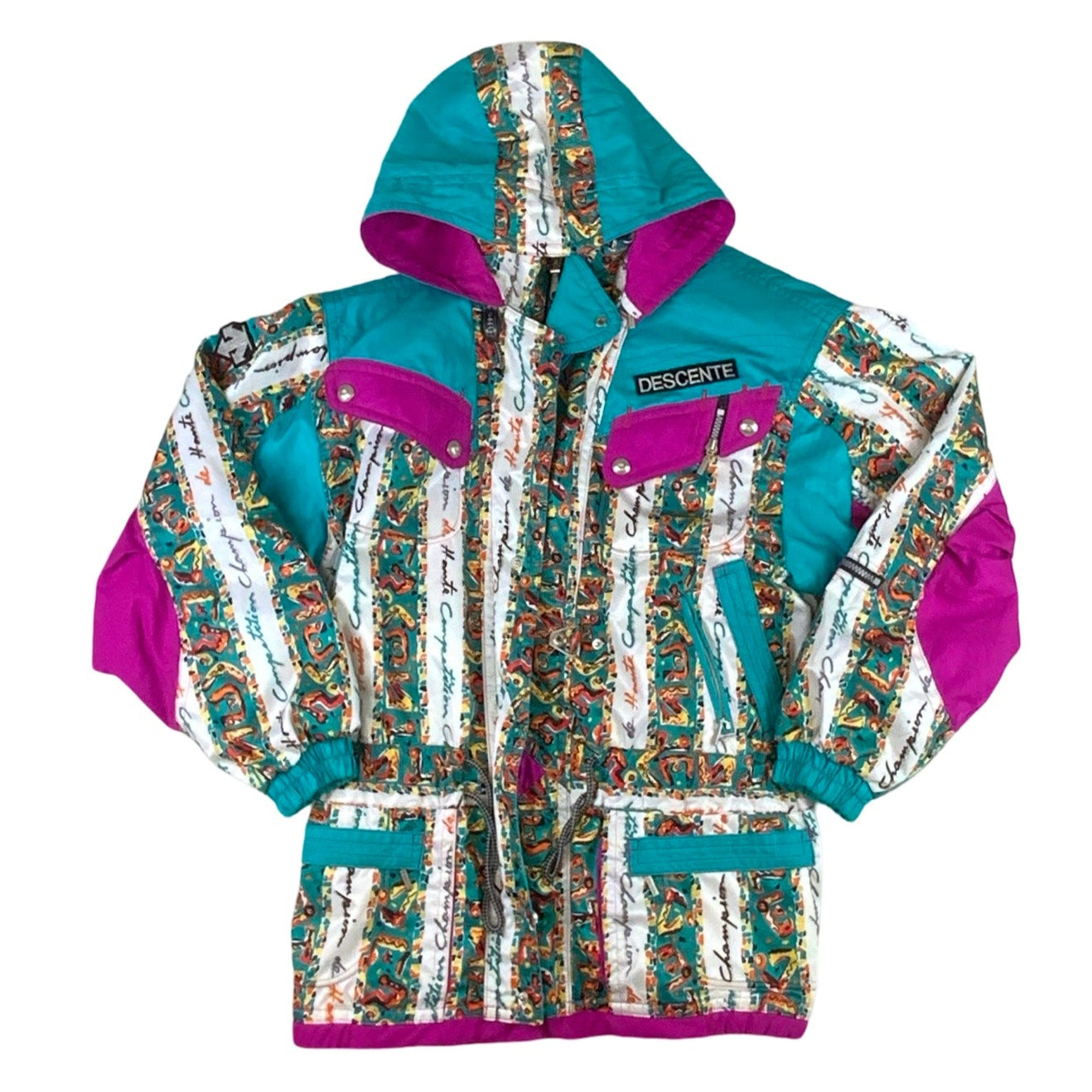 Vintage 90s Hooded Bright Pattern Descente Hooded Ski Jacket M L