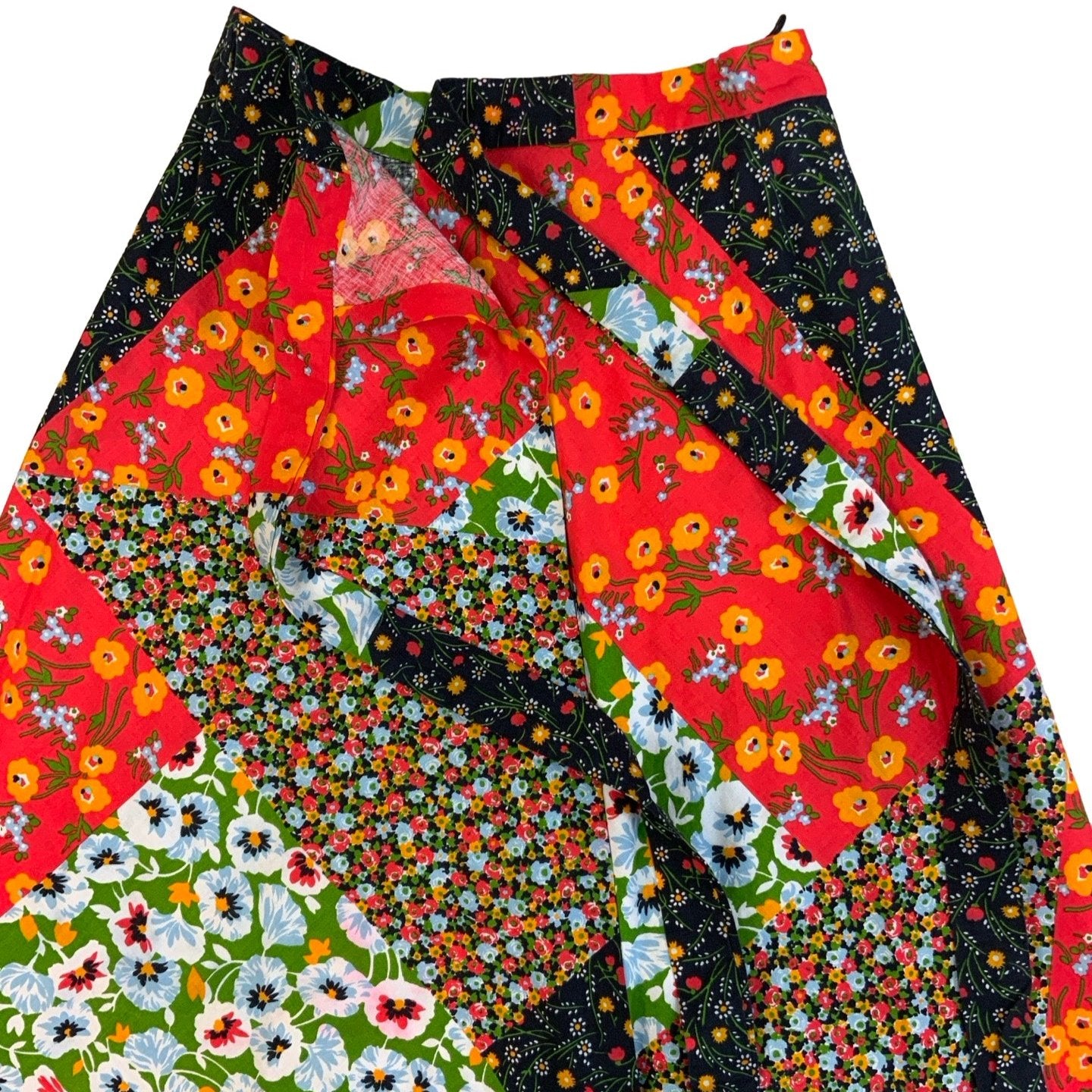 Vintage Multicolour Patchwork Wrap Sari Midi Skirt