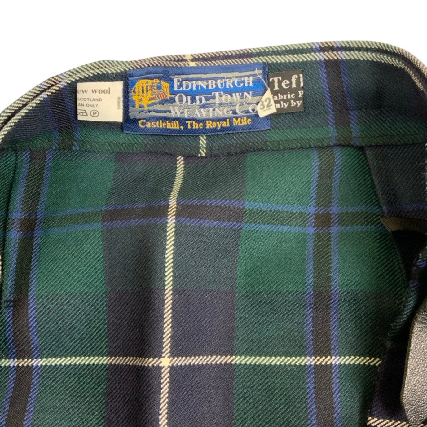 Vintage 'Edinburgh Old Town Weaving Co.' Green Blue Black White Scottish Tartan Kilt XS S 12