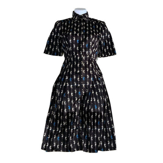 Vintage 60s 70s 'Puccini' Black White Blue Aline Dress 8 10