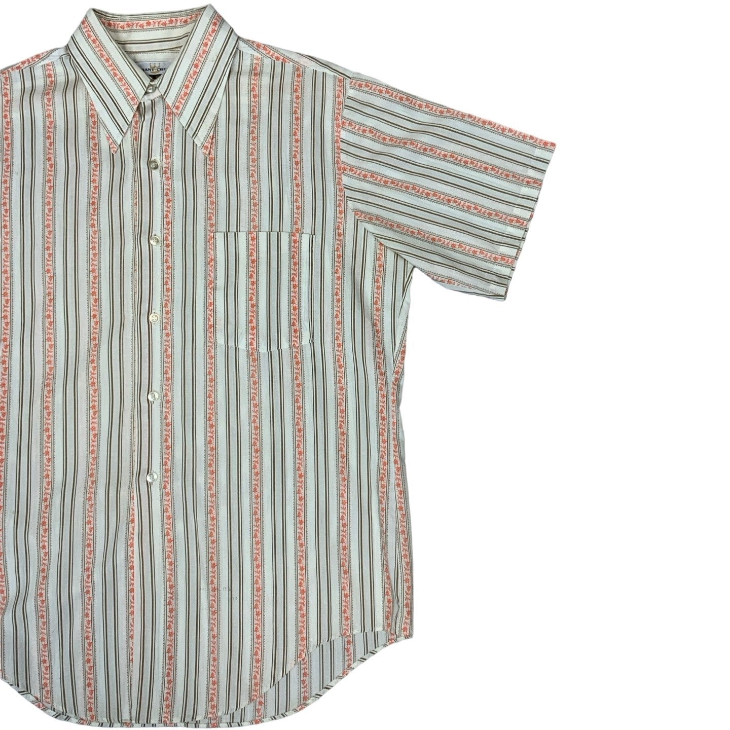 Vintage 'Grant Crest' Cream Stripe Brown Red Collar Shirt L