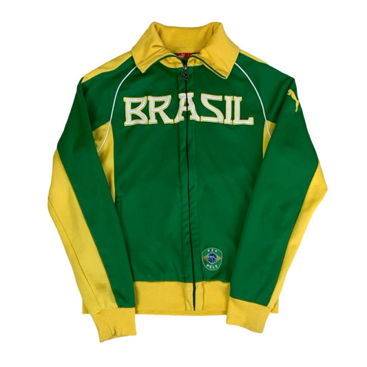 Puma Pele Vintage 00s Brazil Football Green Track Sports Jacket S M