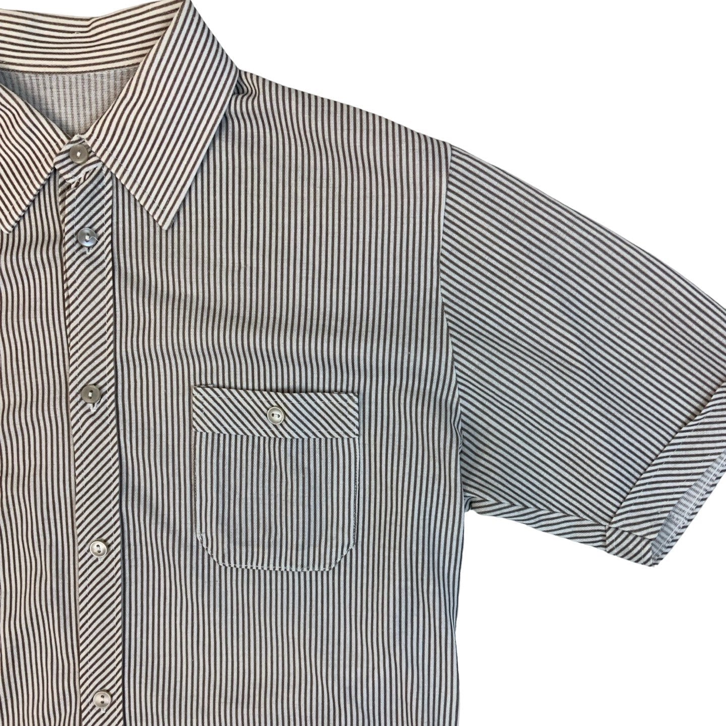 Vintage Brown Cream Stripe Pinstripe Shirt M 14