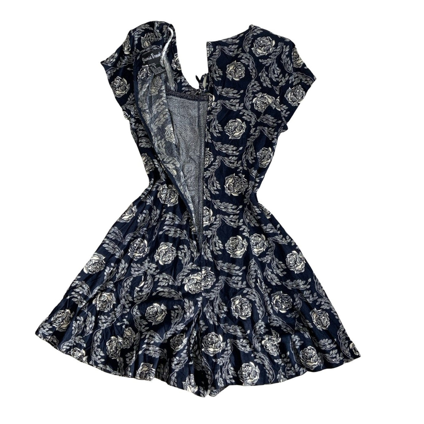 Vintage 'Jamie Brooke' Blue White Floral Mini Playsuit Dress XS UK8