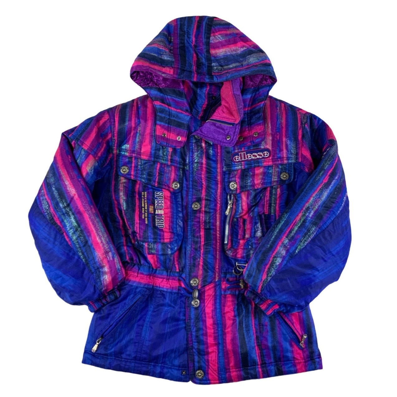 Vintage 90s Ellesse Purple Blue Retro Hooded Ski Jacket M L