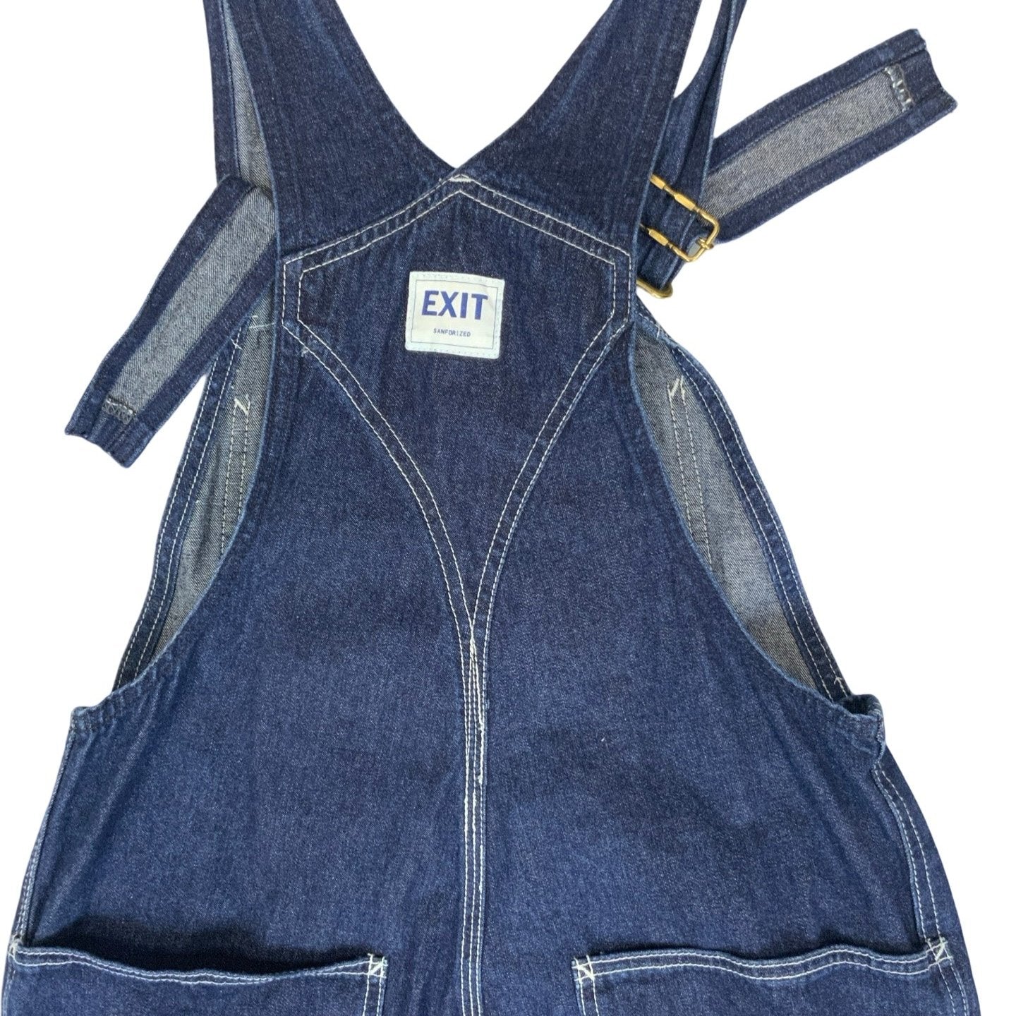 Vintage 90s EXIT Sanforized Dark Blue Denim Dungarees Bib Overalls 32W 33L